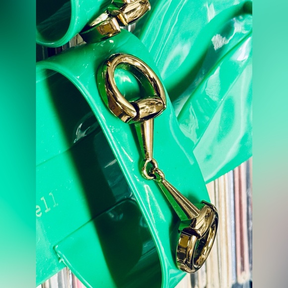 NWOT - Jeffrey Campbell “A Lil Bit” Patent Embellished Sandal Shiny Green - 6 US - Picture 5 of 13